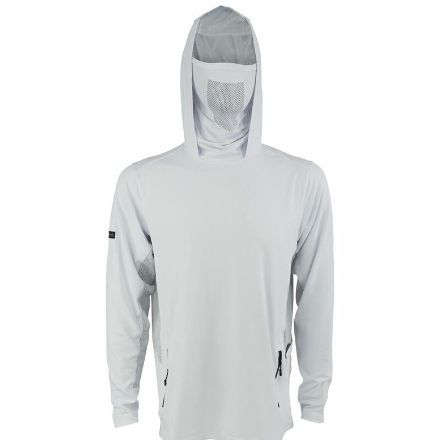 Men'S Shirts * | Pelagic Men'S Exo-Tech Performance Fishing Hooded Shirt White