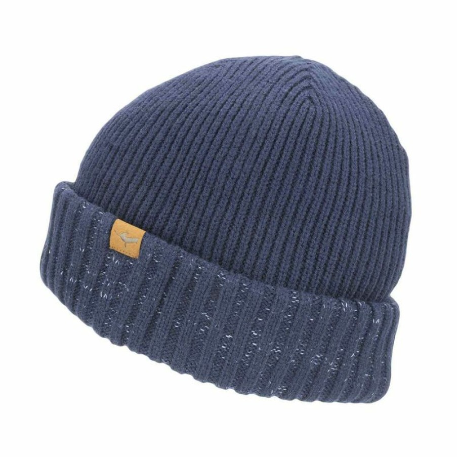 Men'S Accessories * | Sealskinz Waterproof Roll Cuff Beanie Navy