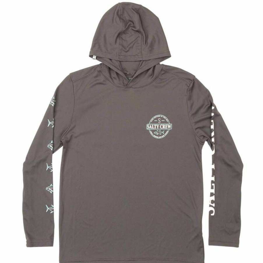 Men'S Swimwear * | Salty Crew Men'S Deepsea Hooded Rash Guard Charcoal