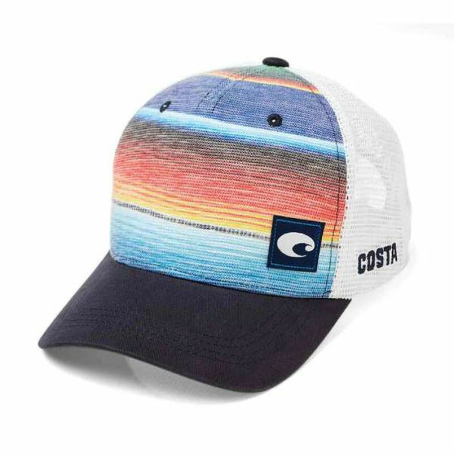 Men'S Accessories * | Costa Baja Stripe Trucker Hat Blue