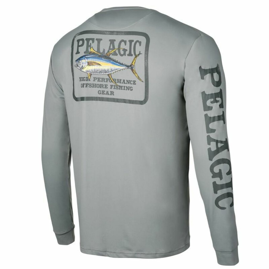 Men'S Shirts * | Pelagic Men'S Tuna Aquatek Game Fish Shirt Grey_Tuna