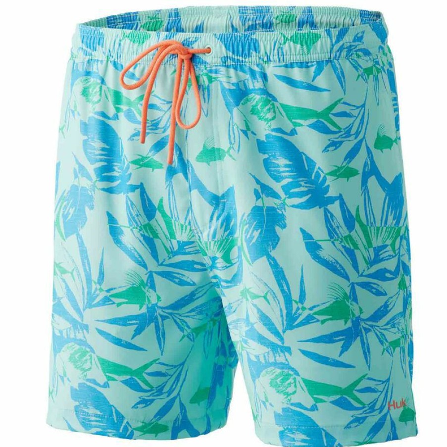 Men'S Swimwear * | Huk Men'S Pursuit Ocean Palms Swim Trunks