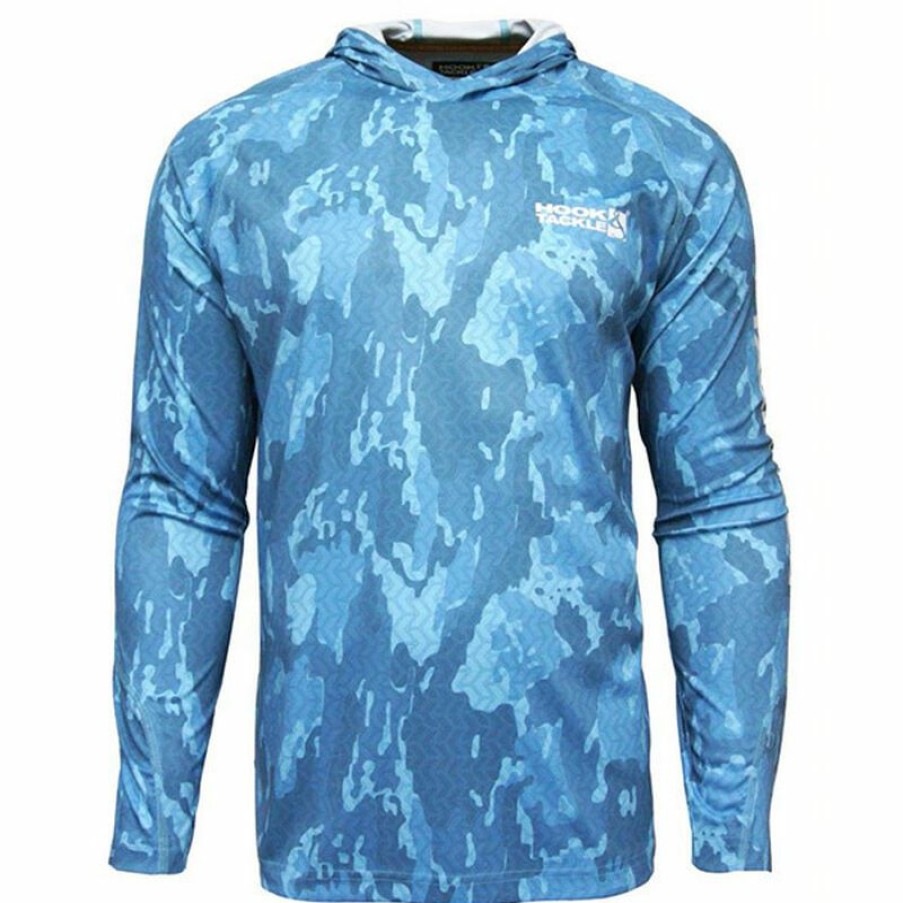 Men'S Shirts * | Hook & Tackle Men'S Reef Bay Uv Fishing Hooded Shirt Royal