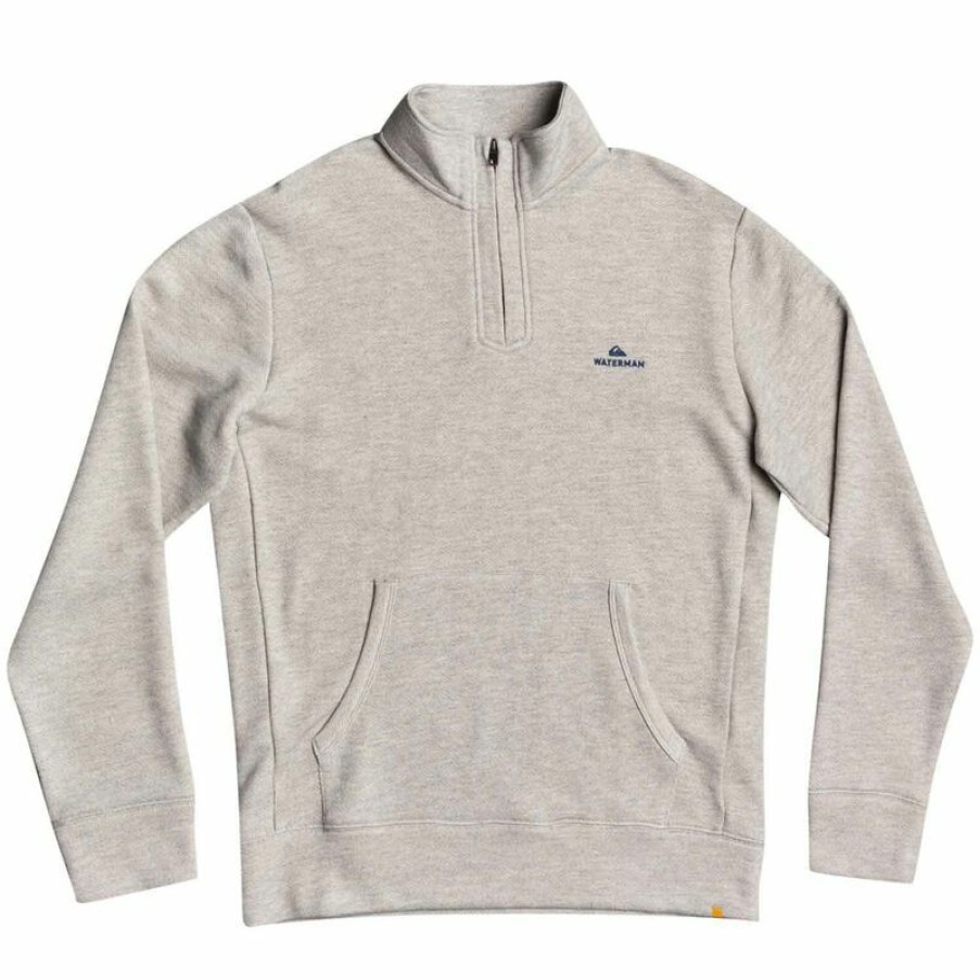 Men'S Sweaters & Sweatshirts * | Quiksilver Waterman Men'S Ocean Nights 1/2 Zip Fleece Hooded Pullover Light Grey Heather