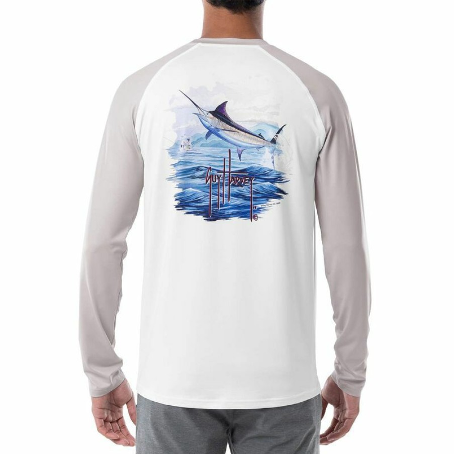 Men'S Shirts * | Guy Harvey Men'S Sail Stripes Tech Shirt Azure Blue