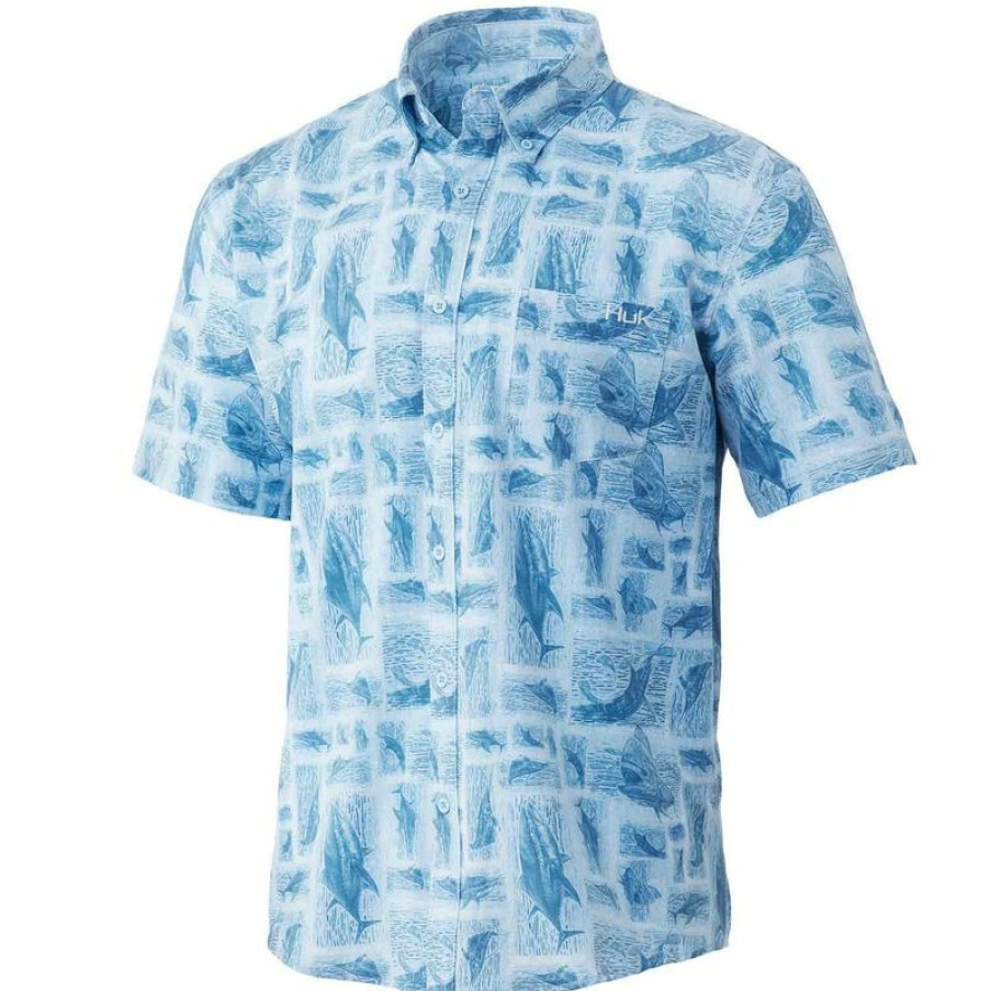 Men'S Shirts * | Huk Men'S Kc Kona Stamped Shirt White_Offshore