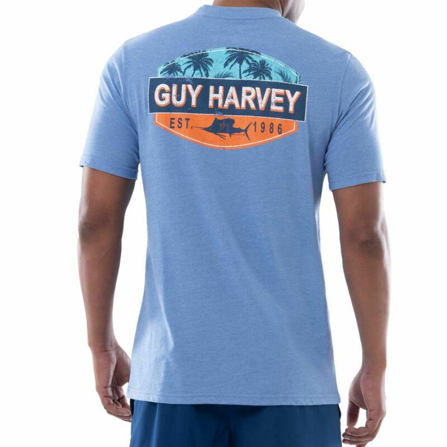 Men'S Shirts * | Guy Harvey Men'S Fishing Paradise Shirt Coastal Blue Heather