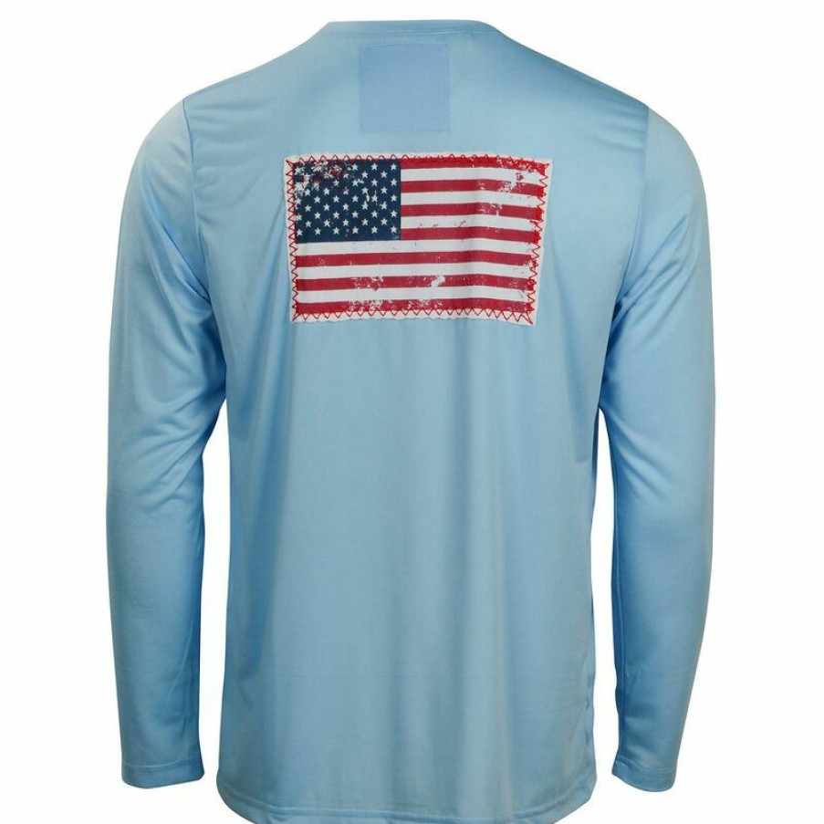 Men'S Shirts * | Hiho Men'S Usa Flag Shirt Ocean Blue