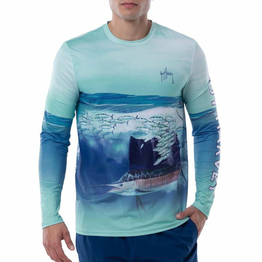 Men'S Shirts * | Guy Harvey Men'S Sail Patrol Tech Shirt Beach Glass