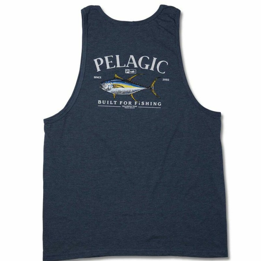 Men'S Shirts * | Pelagic Men'S Yellowfin Tank Top Navy