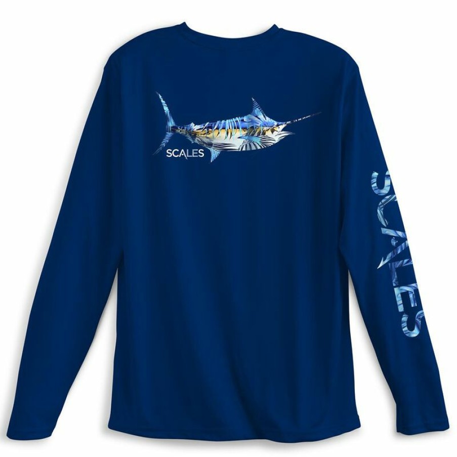 Men'S Shirts * | Men'S Tropical Marlin Scales Pro Performance Shirt Navy