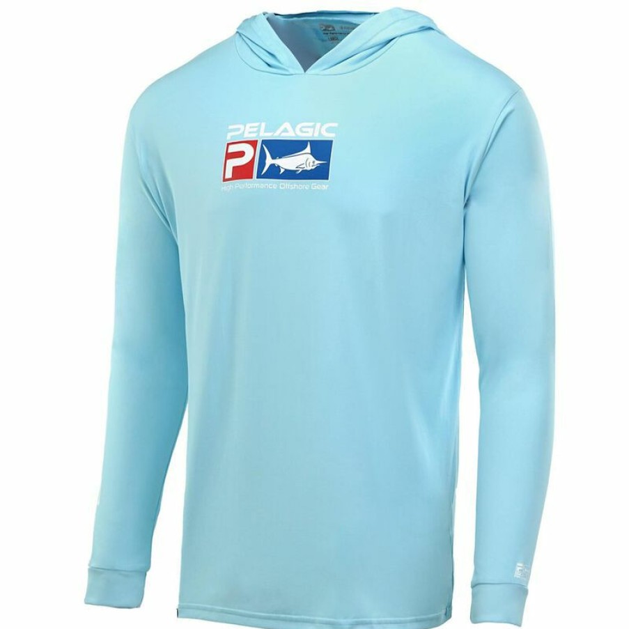 Men'S Shirts * | Pelagic Men'S Aquatek Deluxe Hooded Shirt Light Blue