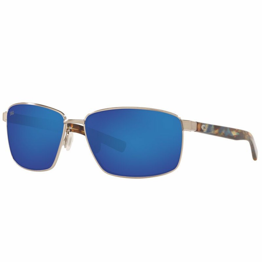 Men'S Accessories * | Costa Men'S Ponce 580G Polarized Sunglasses Silver Frame/Blue Lens