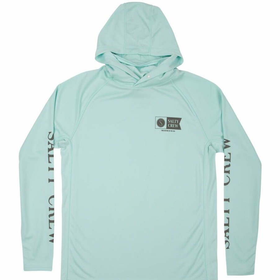 Men'S Shirts * | Salty Crew Men'S Alpha Flag Pinnacle + Mask Hooded Shirt Sea Foam