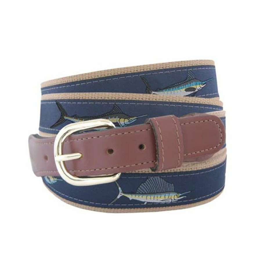 Men'S Accessories * | West Marine Leather Ribbon Belt Navy