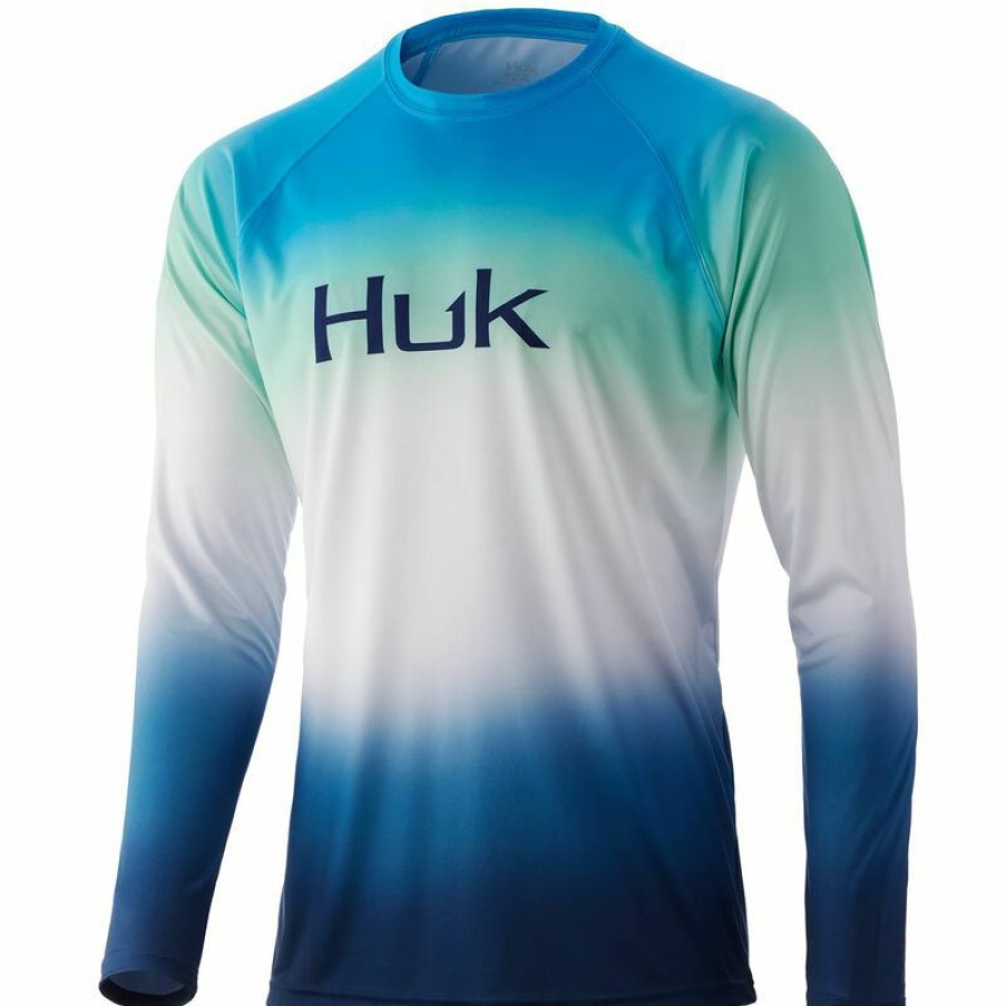 Men'S Shirts * | Huk Men'S Flare Fade Pursuit Shirt Malibu_Blue