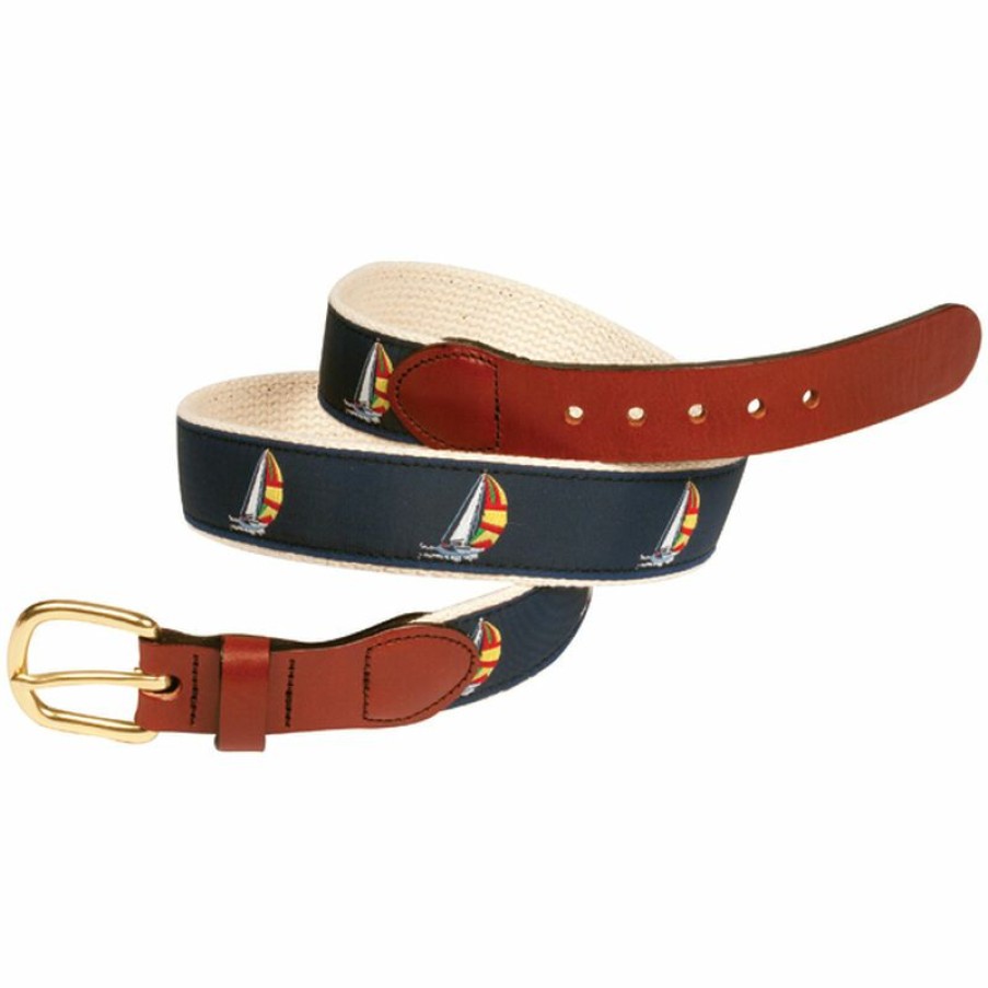 Men'S Accessories * | Leather Man Cotton Web Belt With Spinnaker Motif Natural