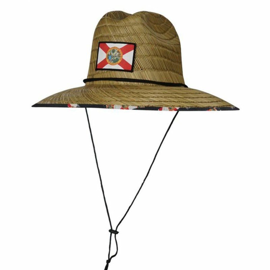 Men'S Accessories * | Hook & Tackle Florida Lifeguard Fishing Straw Hat Natural