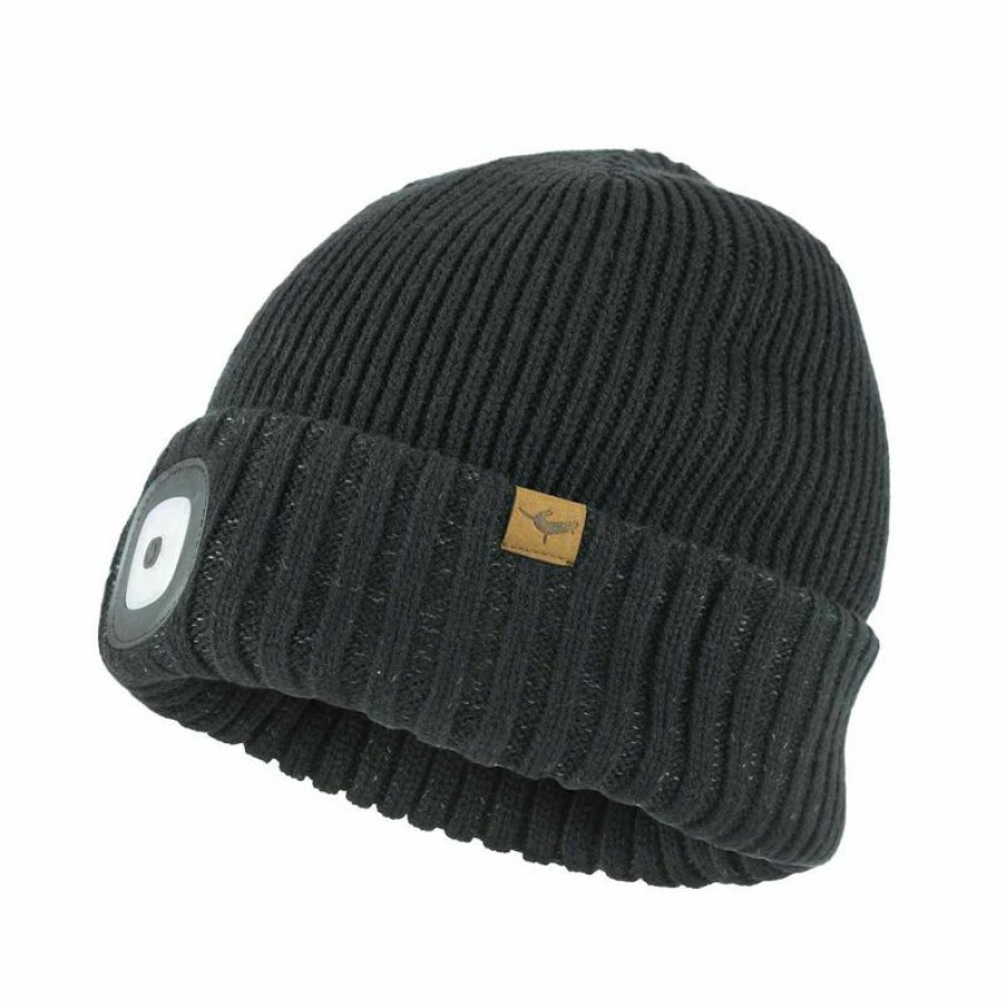 Men'S Accessories * | Sealskinz Waterproof Cold Weather Led Roll Cuff Beanie Black