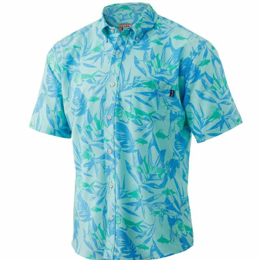 Men'S Shirts * | Huk Men'S Kona Ocean Palms Shirt Beach_Glass