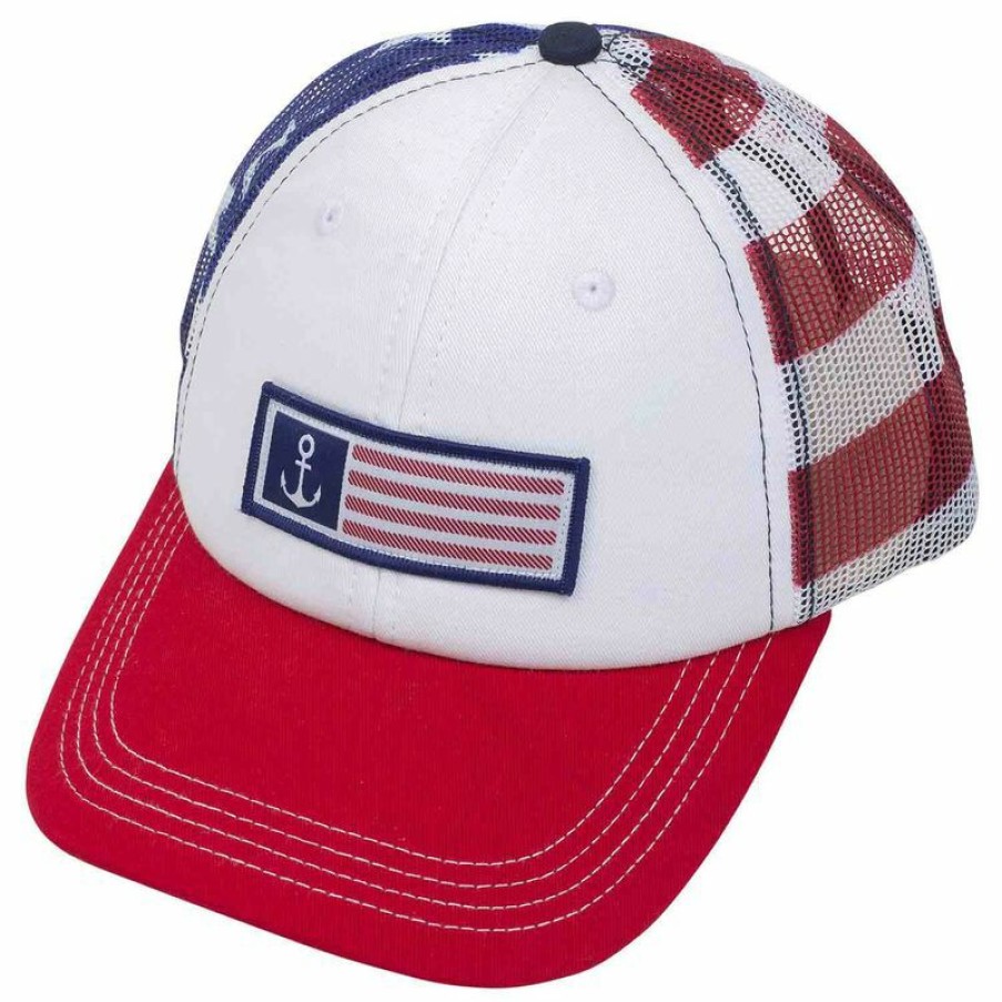 Men'S Accessories * | West Marine Patriotic Anchor Flag Trucker Hat Red Flag