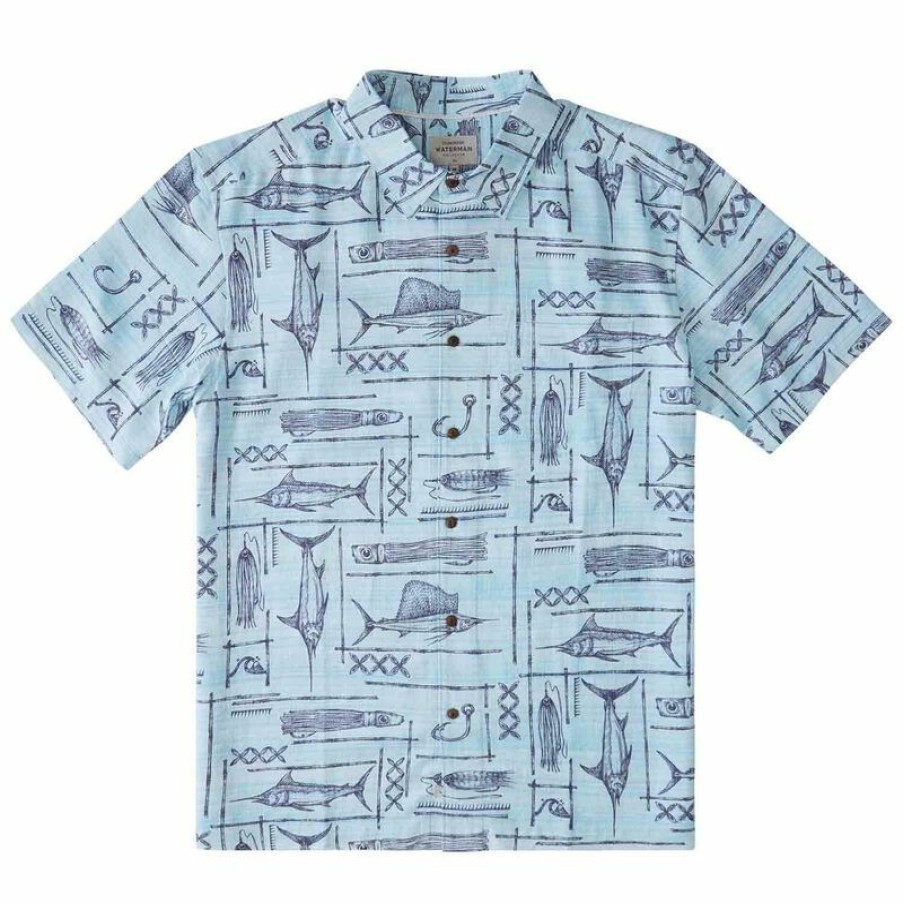 Men'S Shirts * | Quiksilver Waterman Men'S Blue Water Fish Shirt Ensign Blue