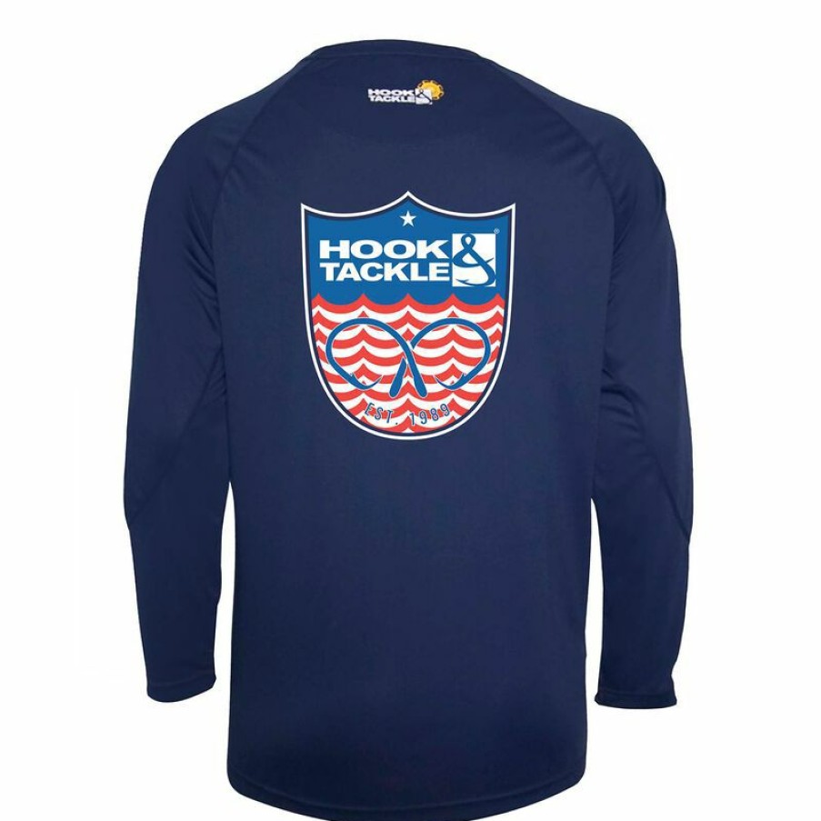 Men'S Shirts * | Hook & Tackle Men'S Wavy Shield Tech Shirt Navy