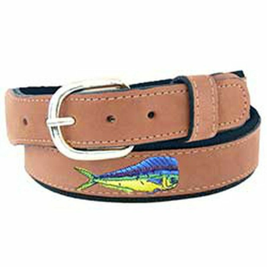 Men'S Accessories * | West Marine Men'S Embroidered Dolphin Fish Belt Navy