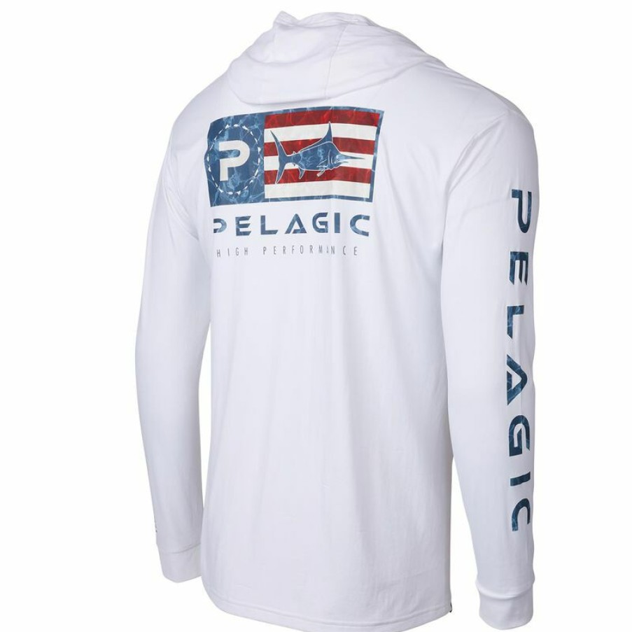 Men'S Shirts * | Pelagic Men'S Americamo Aquatek Icon Hooded Shirt White