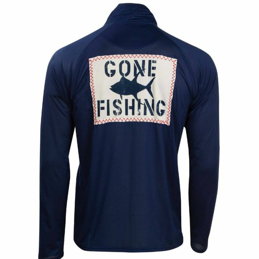 Men'S Shirts * | Hiho Men'S Gone Fishing 1/2 Zip Shirt Racing Blue