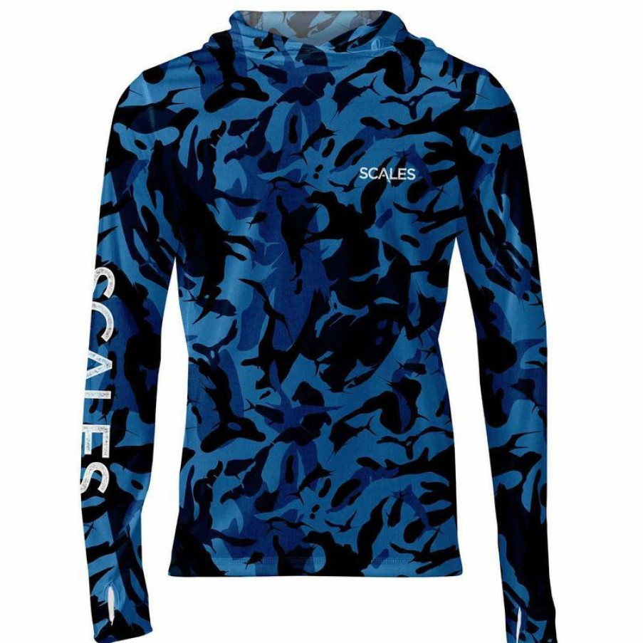 Men'S Shirts * | Scales Men'S Frigate Camo Pro Performance Hooded Shirt Blue Camo