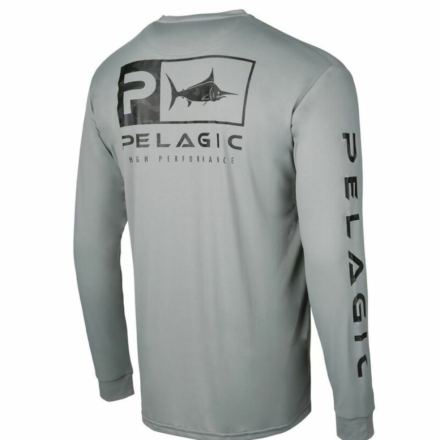 Men'S Shirts * | Pelagic Men'S Fish Camo Aquatek Icon Shirt Grey_Fish_Camo