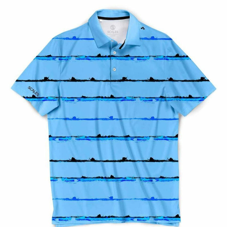 Men'S Shirts * | Scales Men'S Striker Stripes Polo Powder Blue