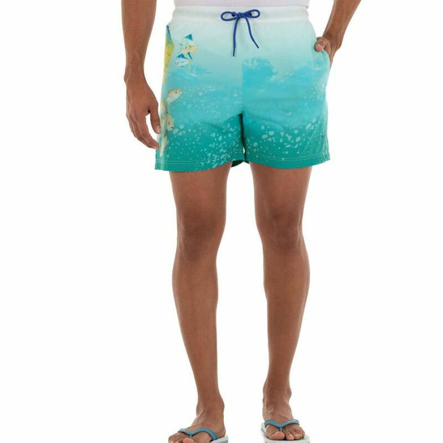 Men'S Swimwear * | Guy Harvey Men'S Texture Mahi Swim Trunks Beach Glass