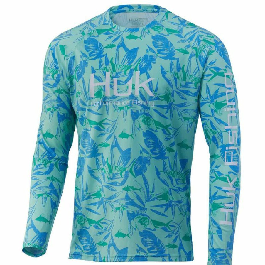 Men'S Shirts * | Huk Men'S Ocean Palm Pursuit Shirt Beach_Glass