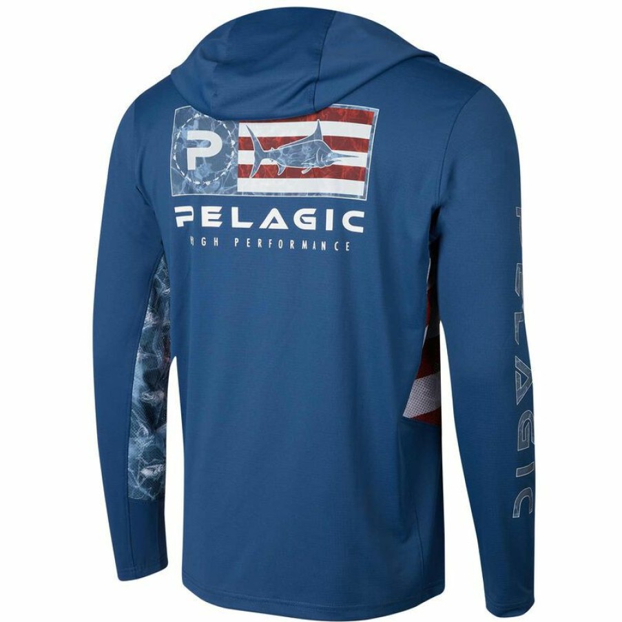 Men'S Shirts * | Pelagic Men'S Exo-Tech Americamo Hooded Shirt SmoClearance Blue