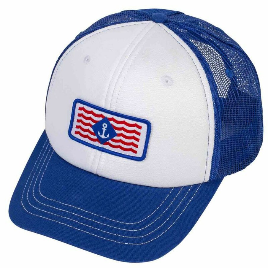 Men'S Accessories * | West Marine Anchor Waves Trucker Hat Red White And Blue