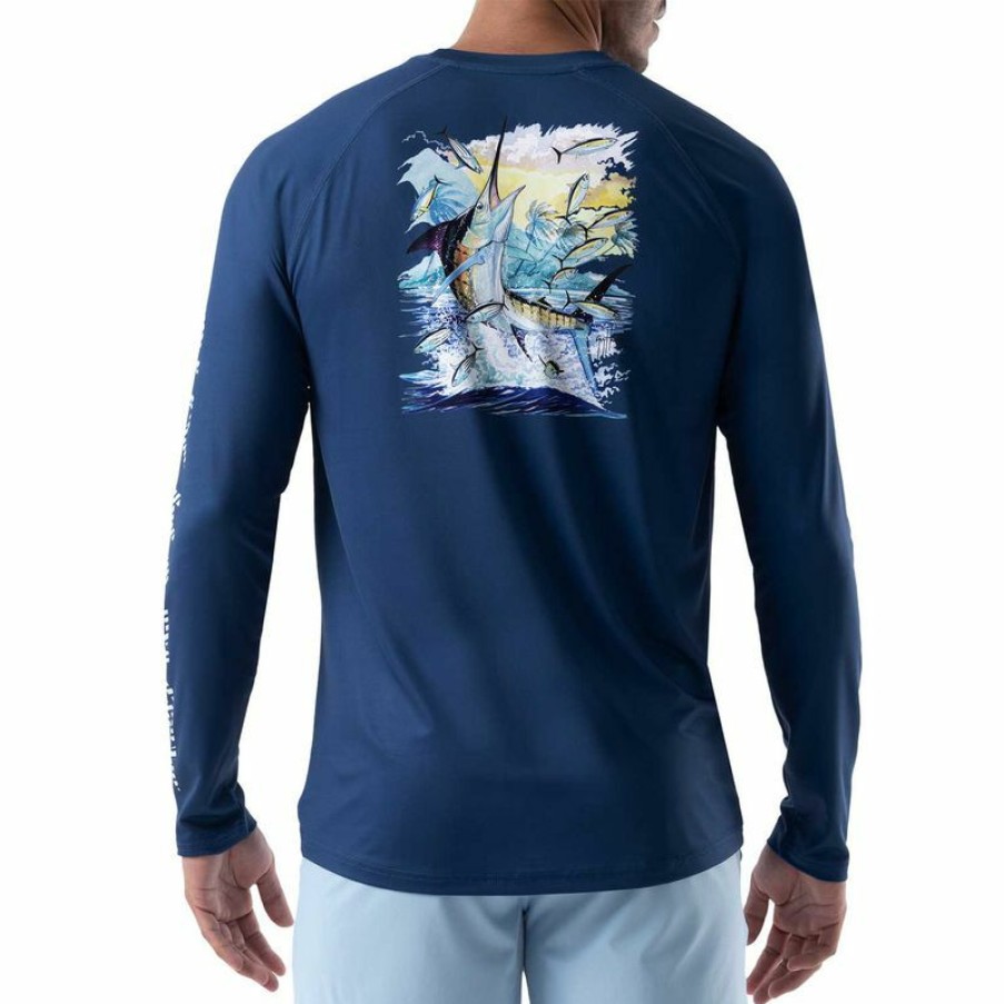 Men'S Shirts * | Guy Harvey Men'S On The Hunt Tech Shirt Estate Blue