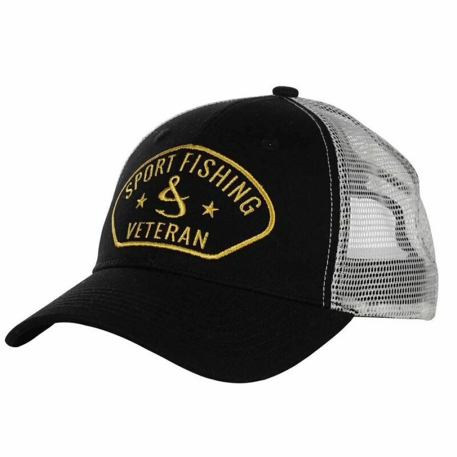 Men'S Accessories * | Hook & Tackle Sport Fishing Veteran Fishing Trucker Hat Black