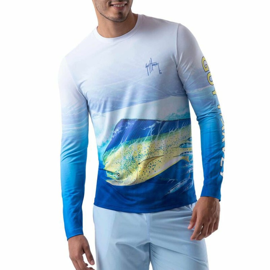 Men'S Shirts * | Guy Harvey Men'S Mahi Mahi Tech Shirt Bright White