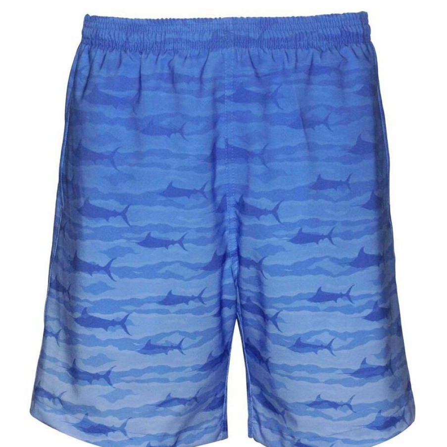 Men'S Swimwear * | Hook & Tackle Men'S Marlin Waters Swim Trunks Sky Blue