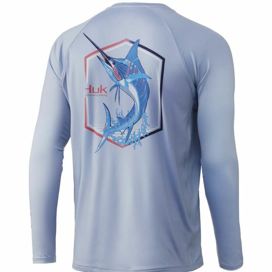 Men'S Shirts * | Huk Men'S Angry Marlin Pursuit Shirt Coastal