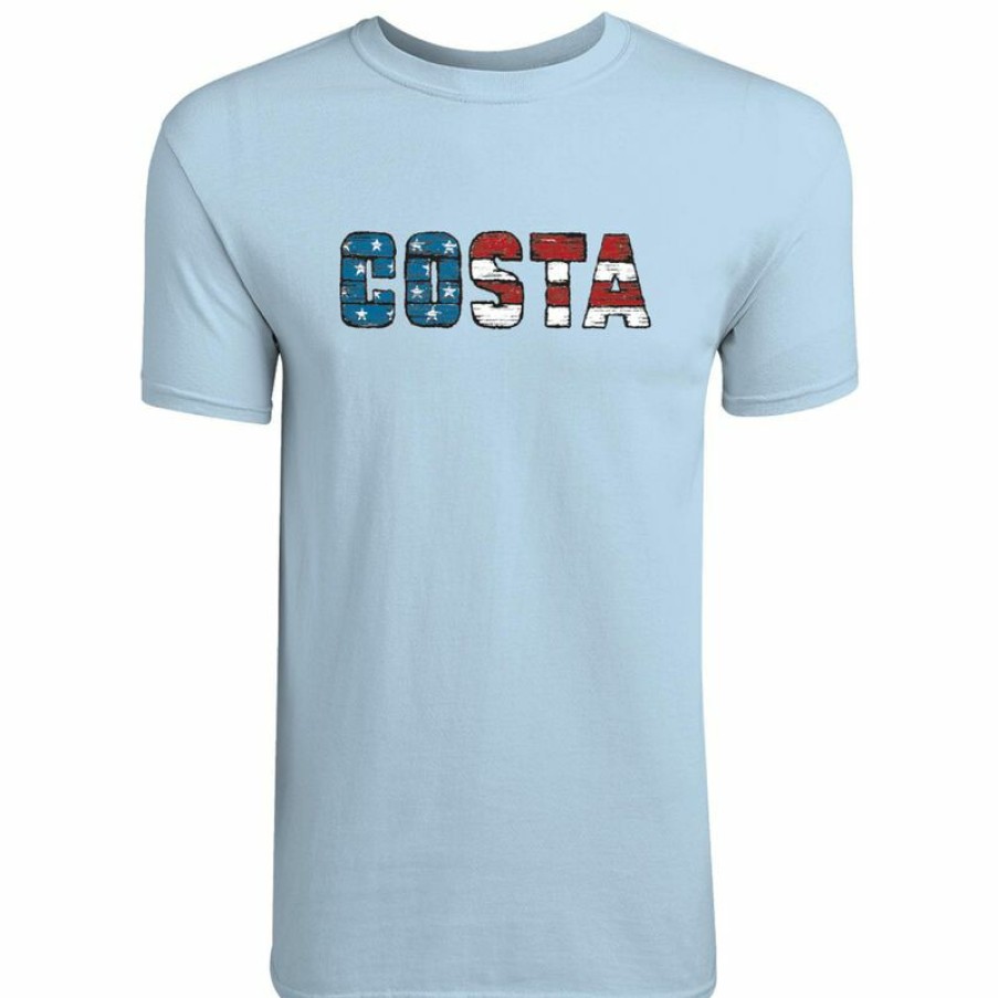 Men'S Shirts * | Costa Men'S Woodcut Logo Shirt Light Blue