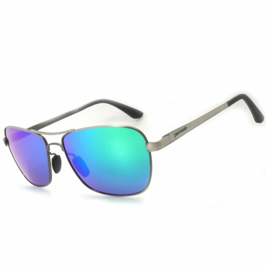 Men'S Accessories * | Peppers Polarized Eyeware Red Tail Polarized Sunglasses Gunmetal Frame/Green Mirror Lens