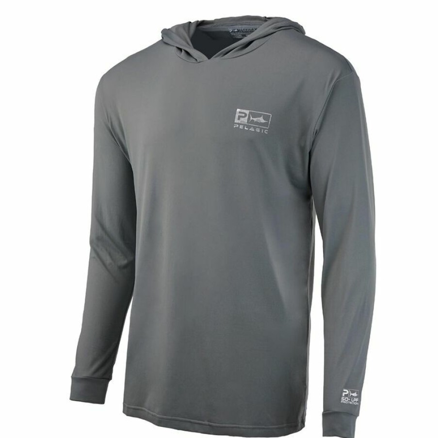 Men'S Shirts * | Pelagic Men'S Aquatek Icon Hooded Shirt Charcoal