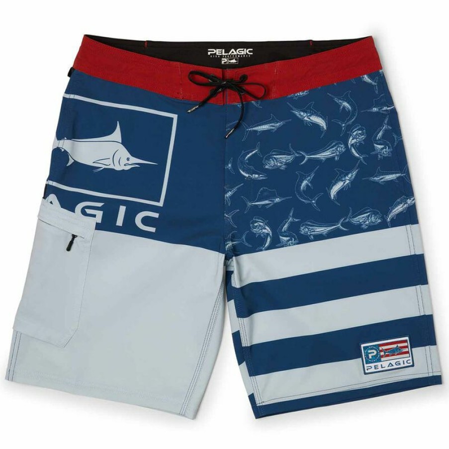 Men'S Swimwear * | Pelagic Men'S Americamo Blue Water Board Shorts SmoOnline Blue