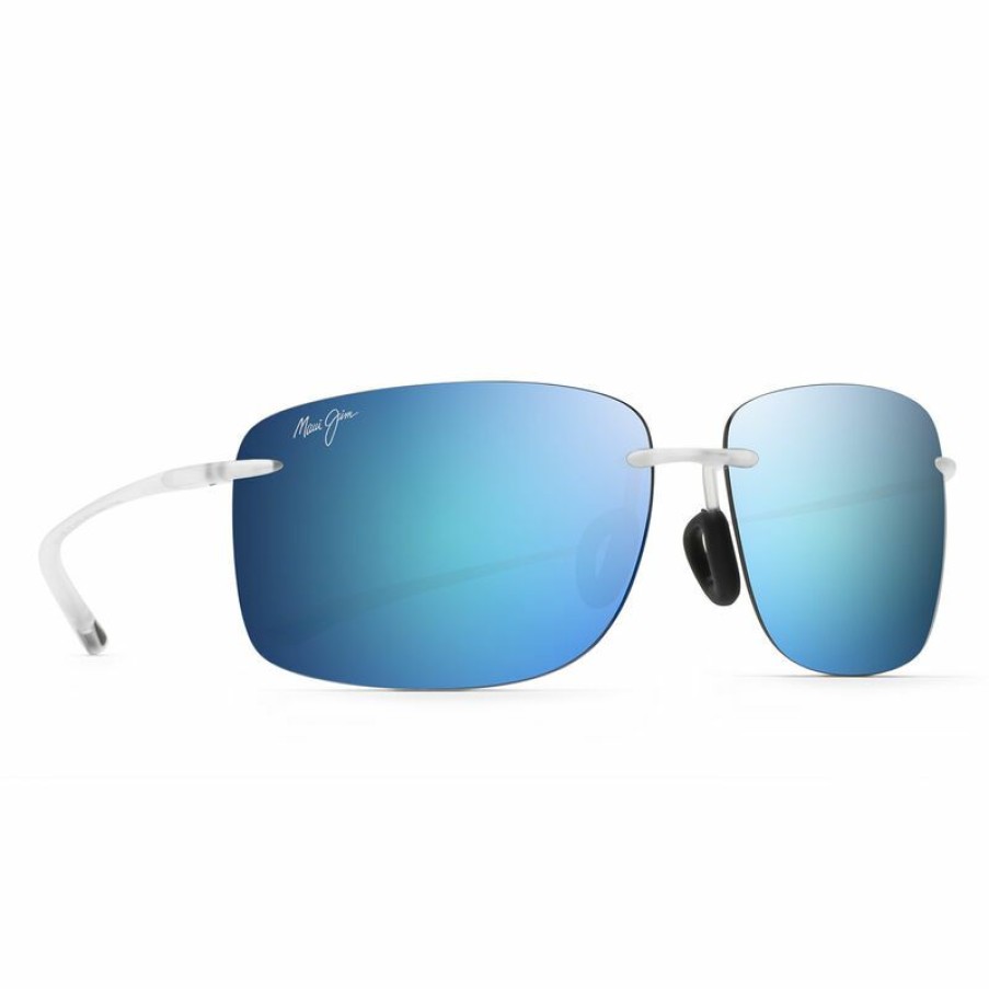 Men'S Accessories * | Maui Jim Hema Polarized Sunglasses Matte Crystal Frame/Blue Hawaii Lens